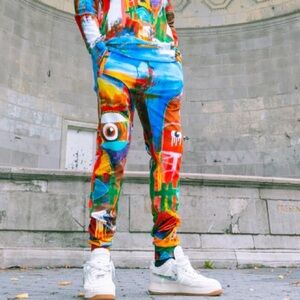 Tango hotel limited ed velour Abstract Face Print Joggers in Bright Multicolor M